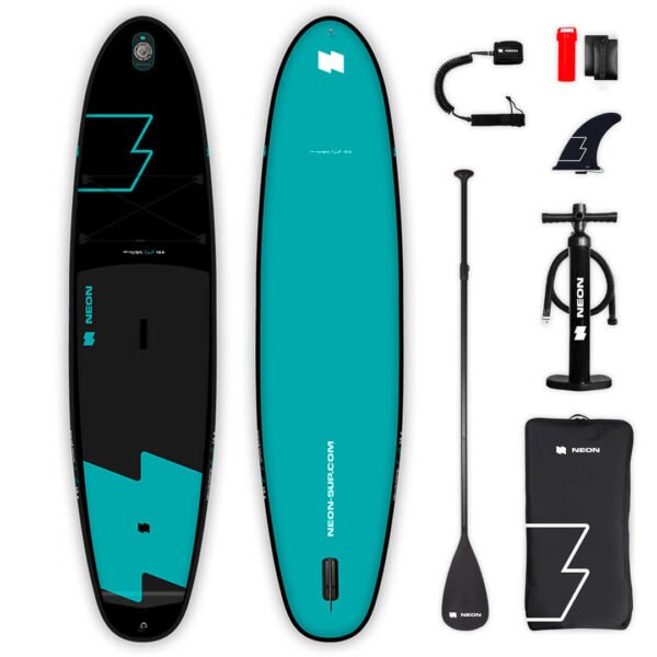 Pack Planche Stand Up Paddle Board NEON LED 10'8 avec planche gonflable, aileron, pagaie, pompe haute pression, sac de transport, leash de sécurité et kit de réparation