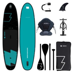 LED 10'8" Neon Pack Premium : paddle gonflable allround stable et polyvalent, convertible en kayak avec pagaie 4 parties, siège inclus et pack complet.